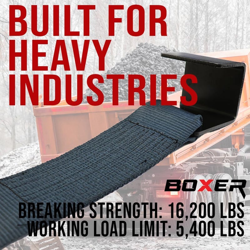 Boxer 2 Pack Roll Off Winch Strap with Flat Hook 4-inch x 5 feet - Heavy Duty Container Hook - Truck and Trailers - Image 4